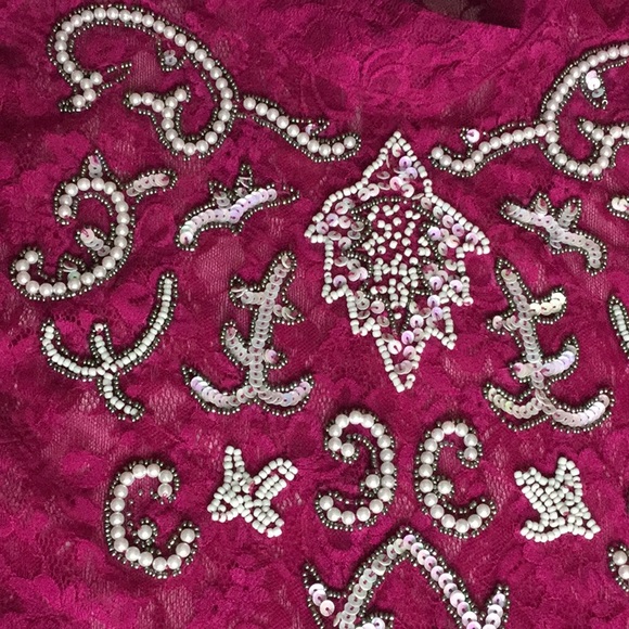 NEW ASOS Pink Pearl Sequin Sheer Lace long sleeve Mock Top 2 - Picture 3 of 8